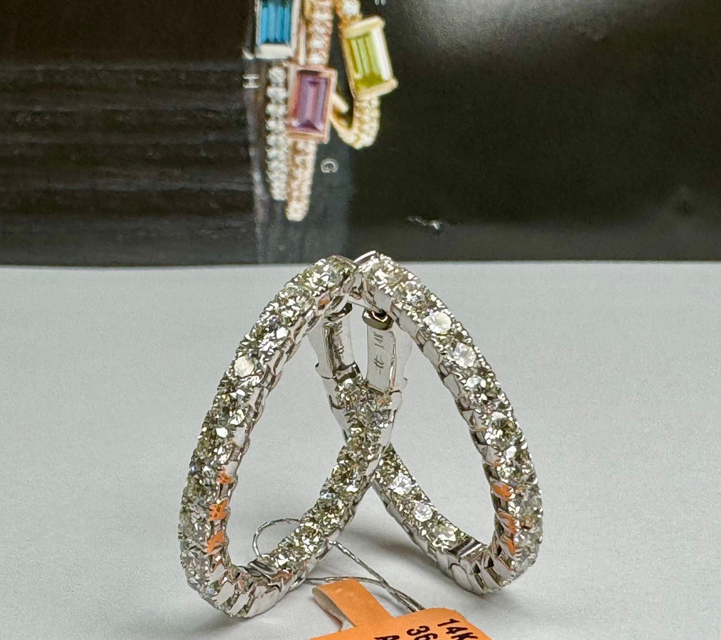 14K White Gold Diamond Hoop Earring Set (2.9 CT)