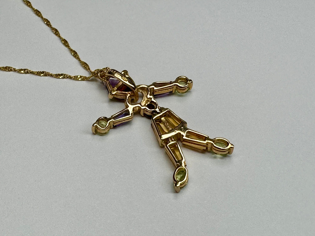 14K Yellow Gold Clown Pendant Necklace: Multi-Color Stone, 18" Italy Chain