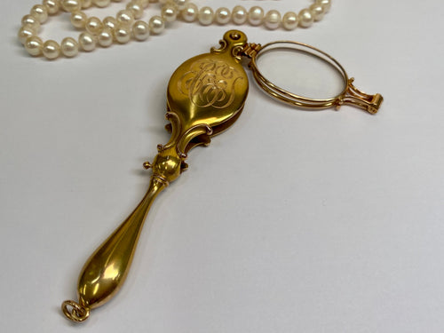 14K Solid Yellow Gold Art  Nouveau 31.7 gm Lorgnette Opera Eye Glasses!!