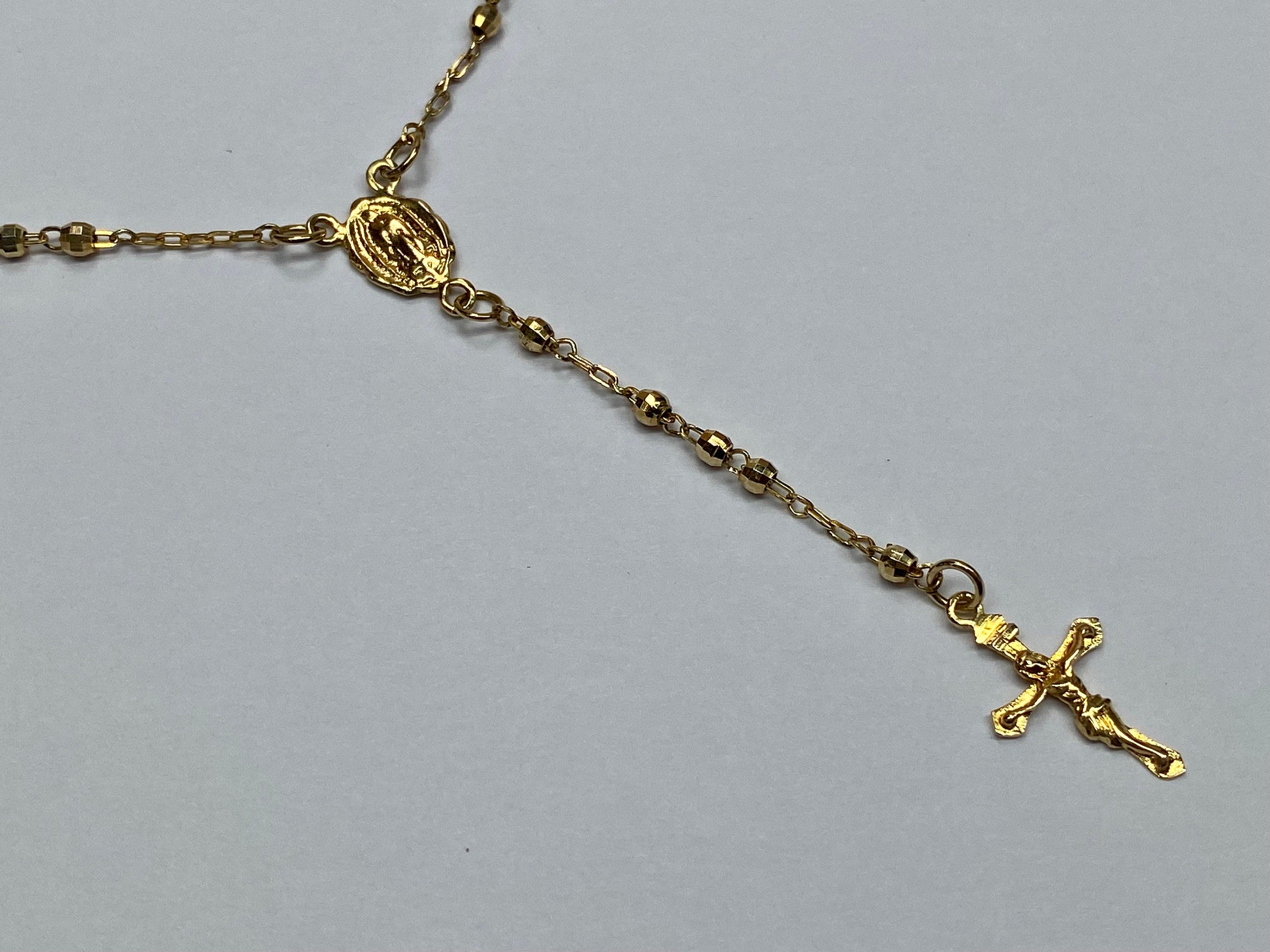 14k Yellow Gold Rosary Necklace - 22 inch Women's Cross