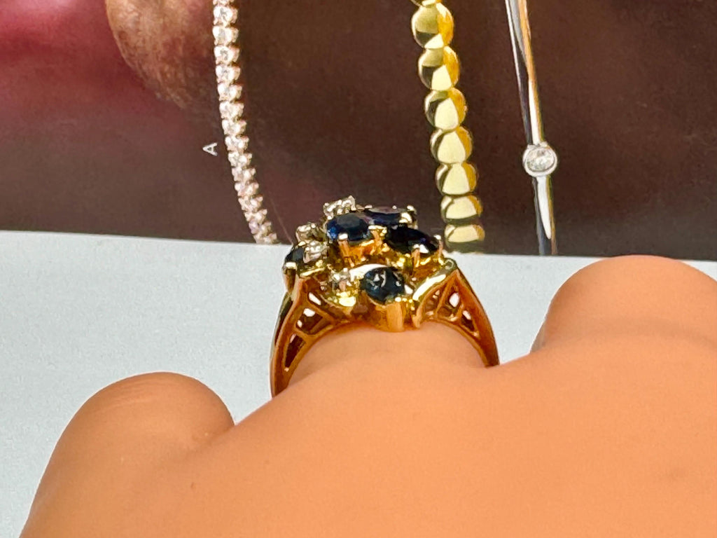 14K Yellow Gold Sapphire Diamond Ring - Size 6 1/2