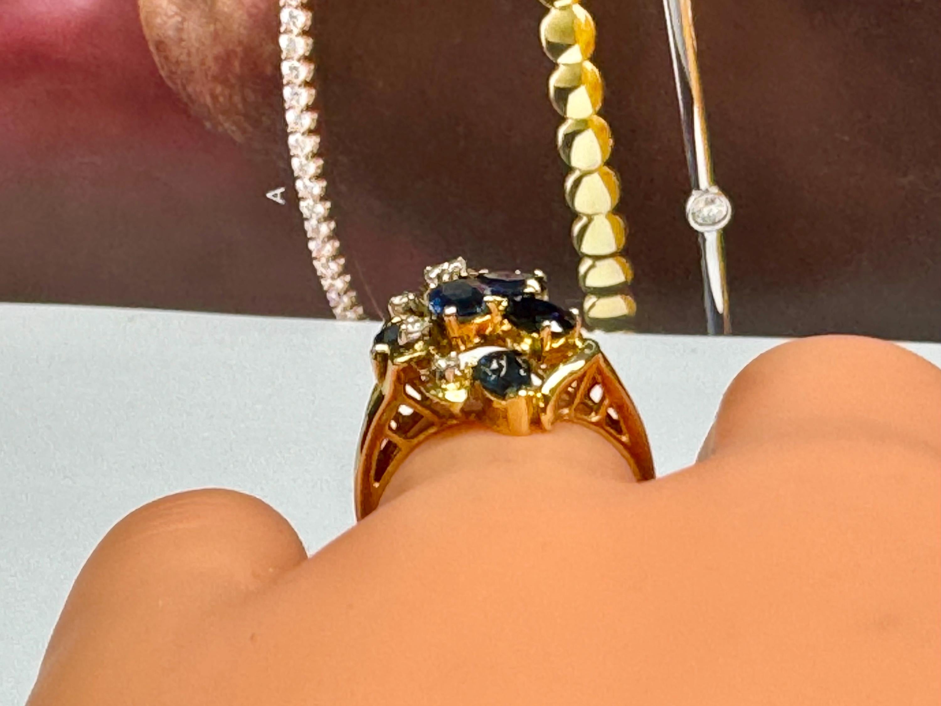 14K Yellow Gold Sapphire Diamond Ring - Size 6 1/2