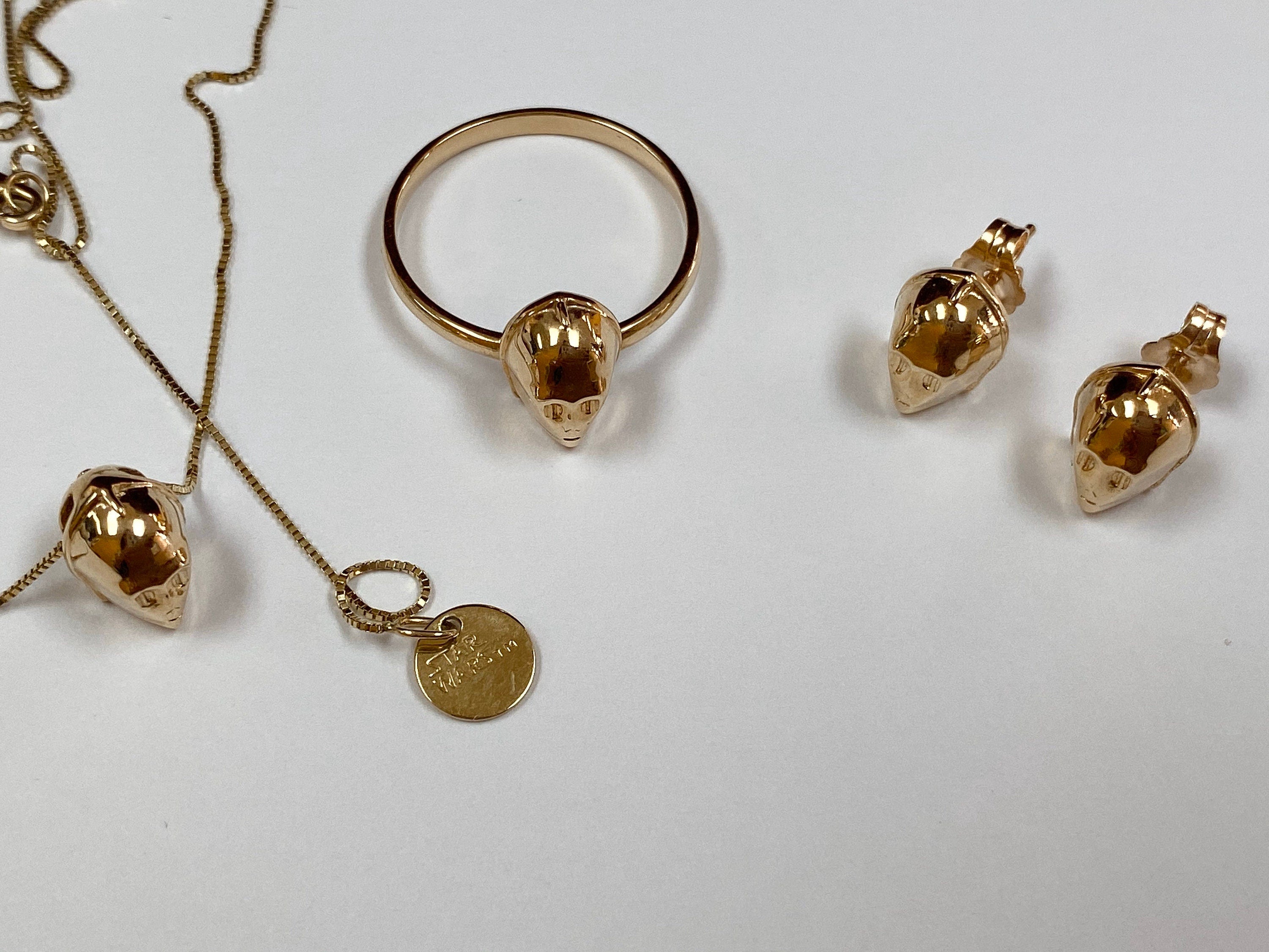 10K Yellow Gold C-3P0 Star Wars Set, Necklace, Earring, Ring