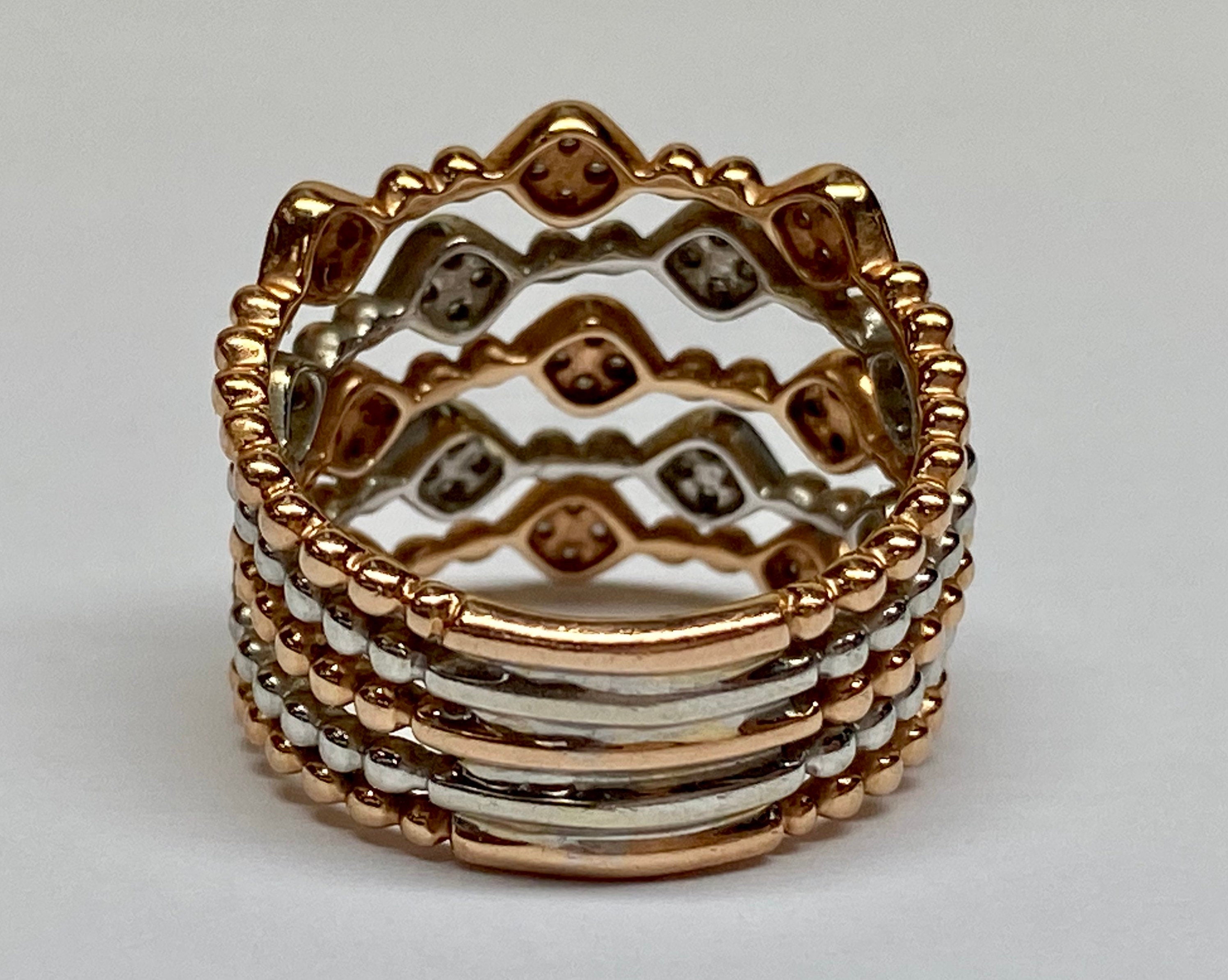 14K Bi-Color White  And Rose Gold Diamond Fashion Ring !! Size 6 1/4