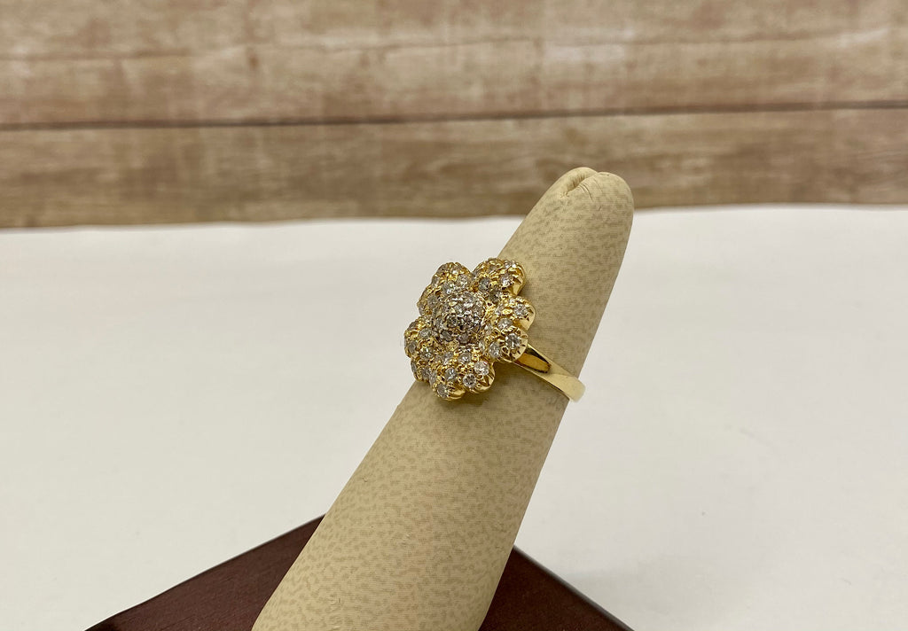 14K Yellow Gold Diamond Floral Ring - Size 5