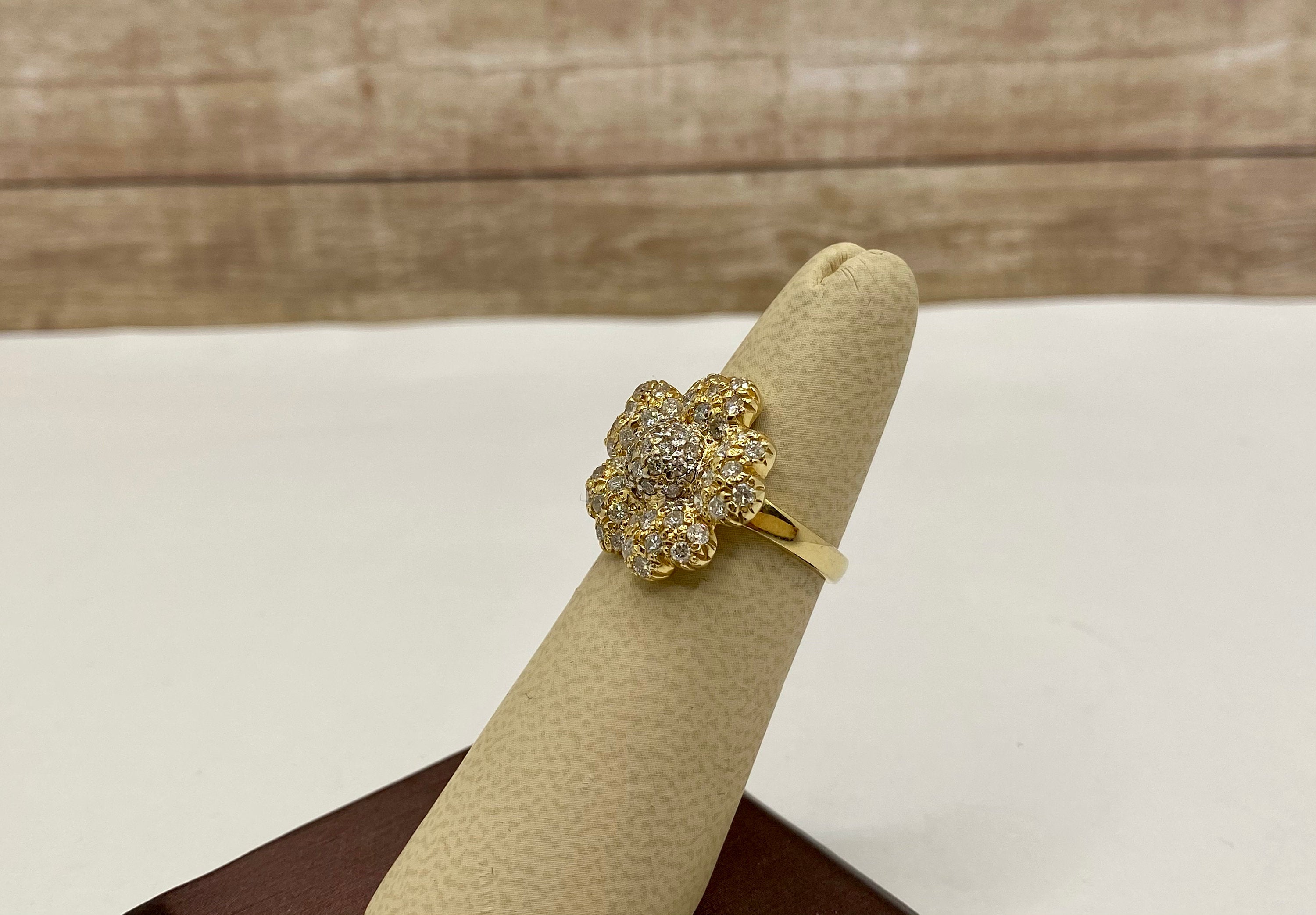 14K Yellow Gold Diamond Floral Ring - Size 5