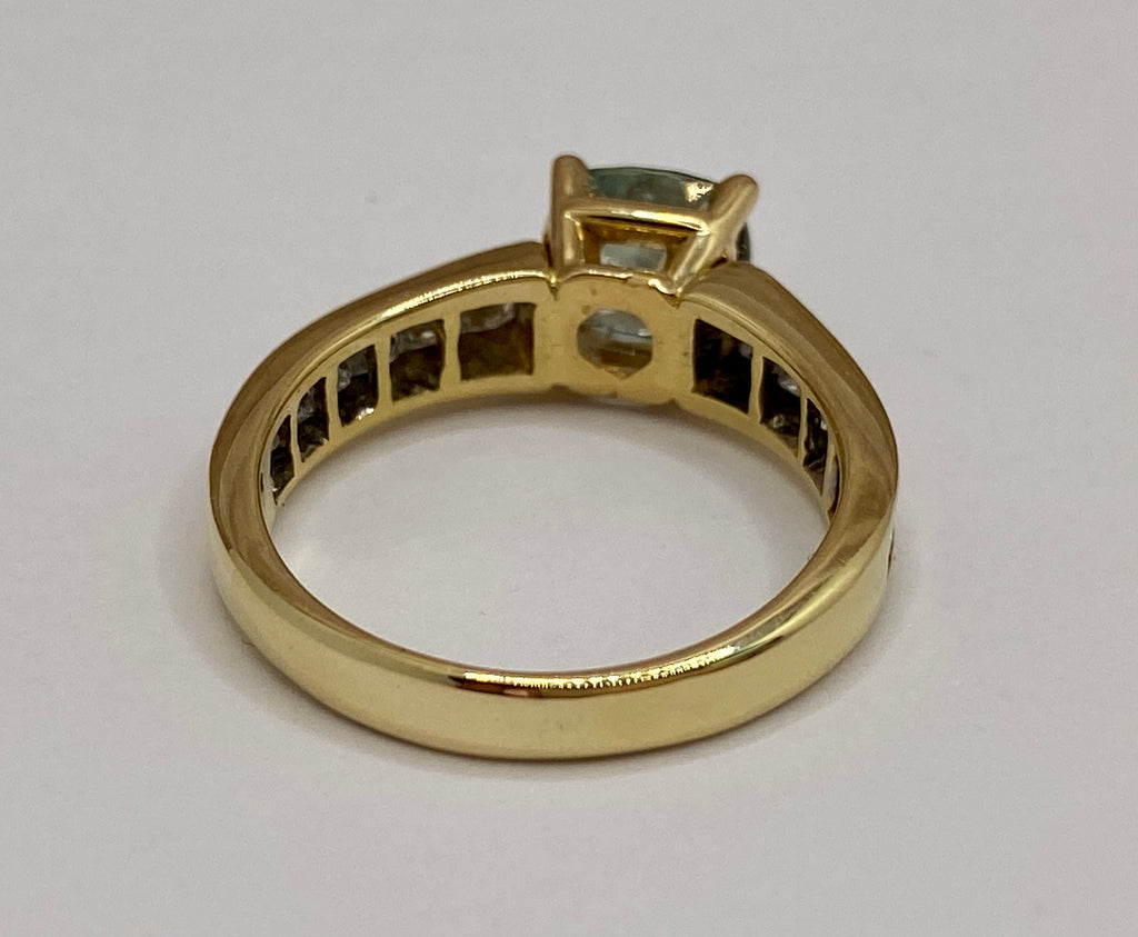14K Yellow Gold Aquamarine Diamond Statement Ring, Size 8