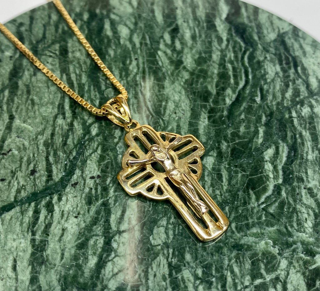 14K Two Tone Gold Cross Pendant Necklace - Italy