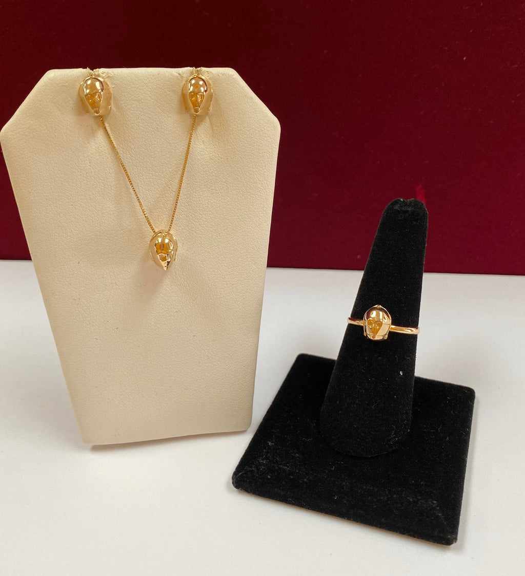 10K Yellow Gold C-3P0 Star Wars Set, Necklace, Earring, Ring