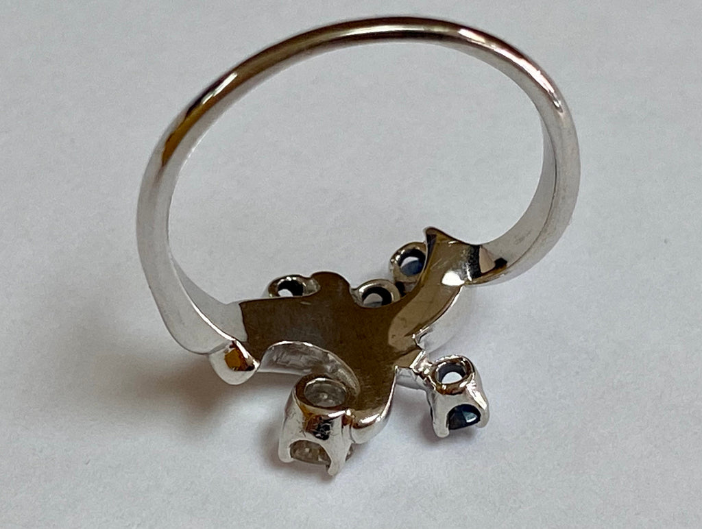 14k Solid White Gold Diamond And Blue Sapphire Statement Ring!!!!!