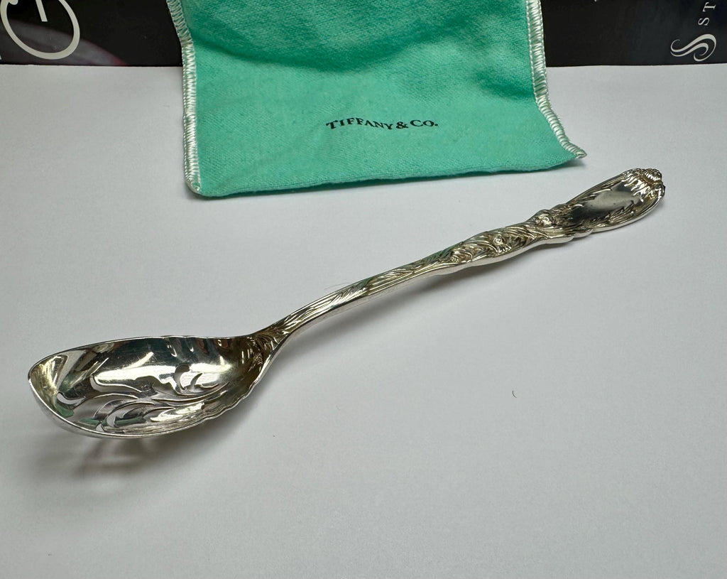 1880 Tiffany & Co. Sterling Silver Chrysanthemum Pattern Pierced Bowl Olive Spoon!!