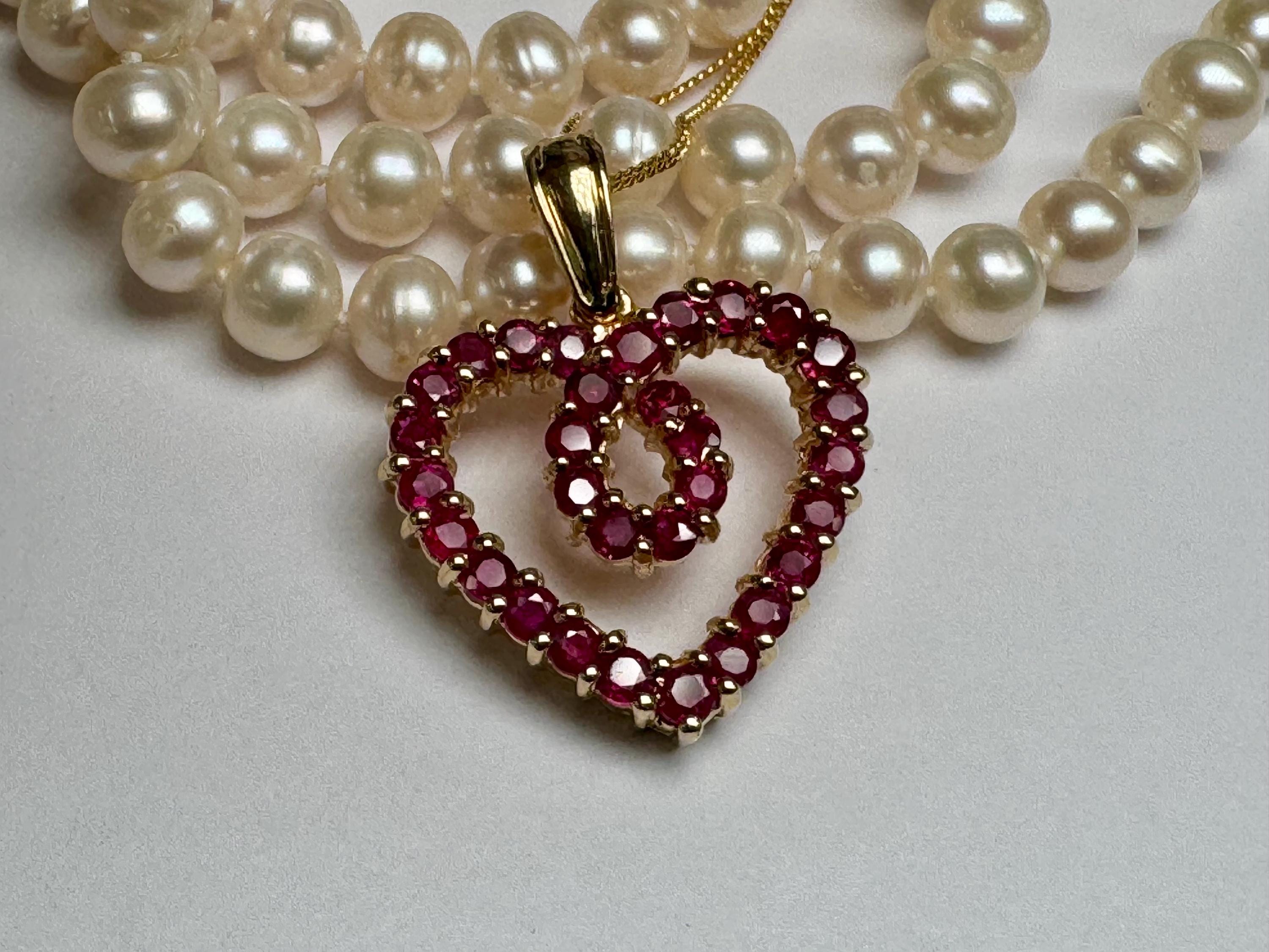 14K Yellow Gold Ruby Heart Pendant Necklace - Adjustable Length