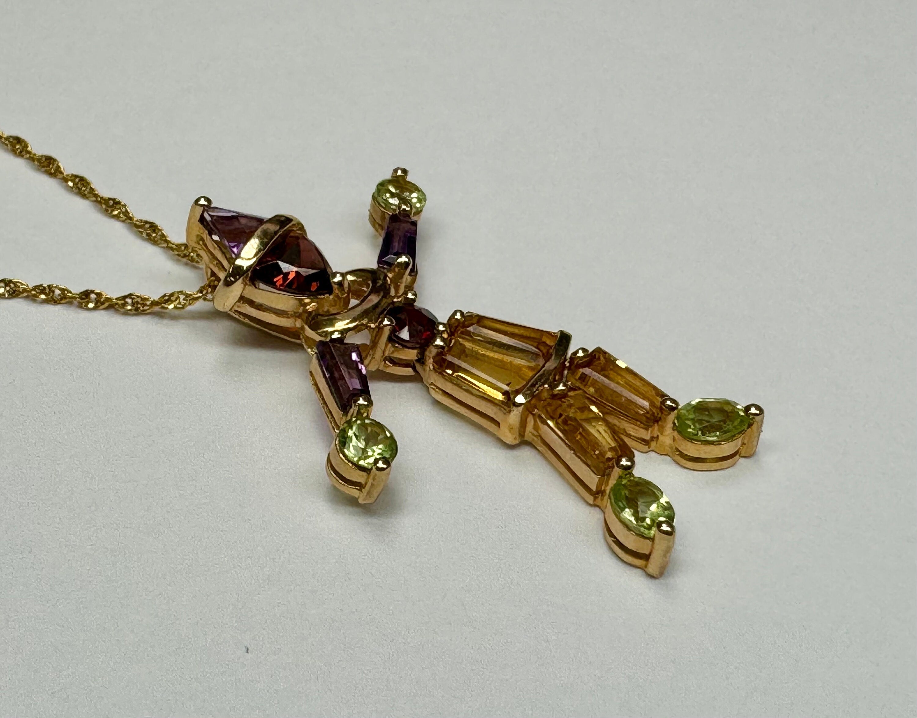 14K Yellow Gold Clown Pendant Necklace: Multi-Color Stone, 18" Italy Chain
