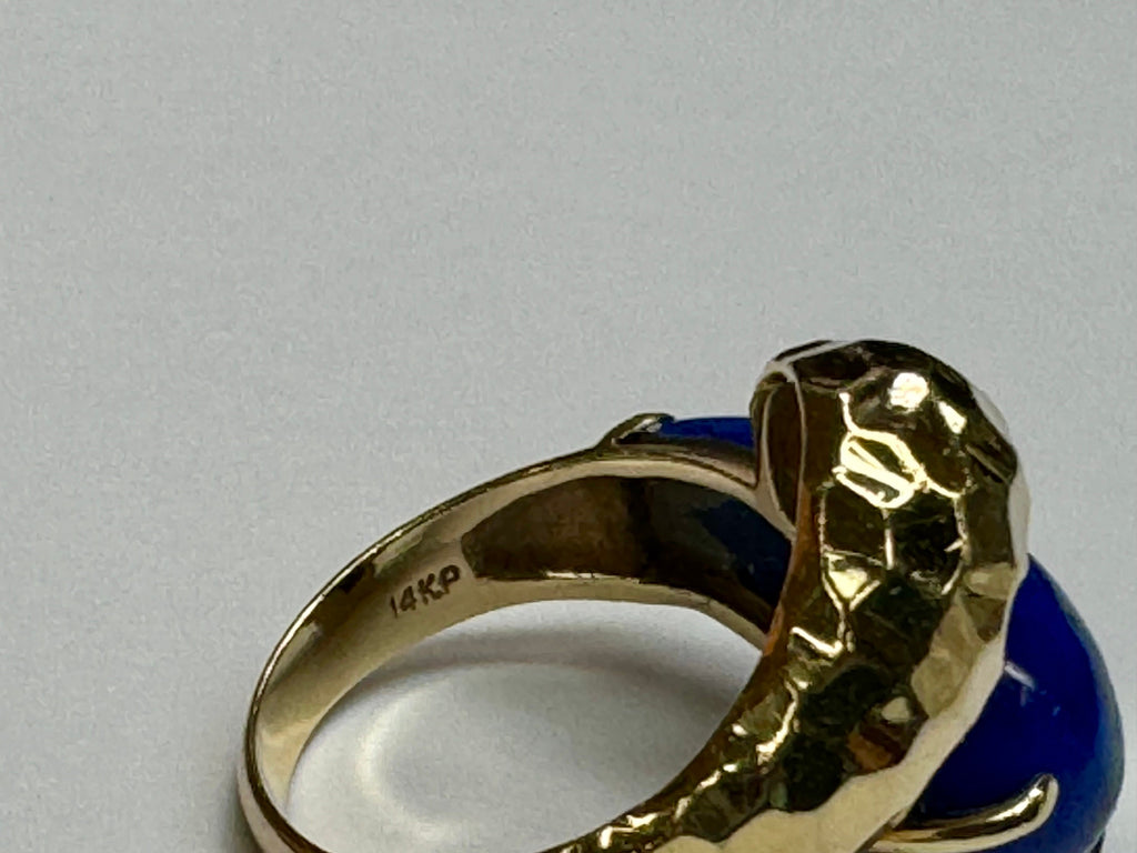 14K Yellow Gold & Blue Lapis Yin Yang Pinky Ring !!! Size 6