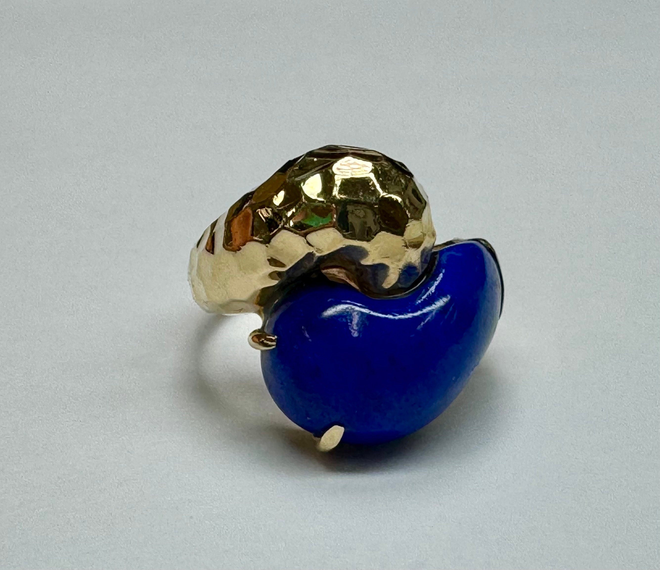 14K Yellow Gold & Blue Lapis Yin Yang Pinky Ring !!! Size 6