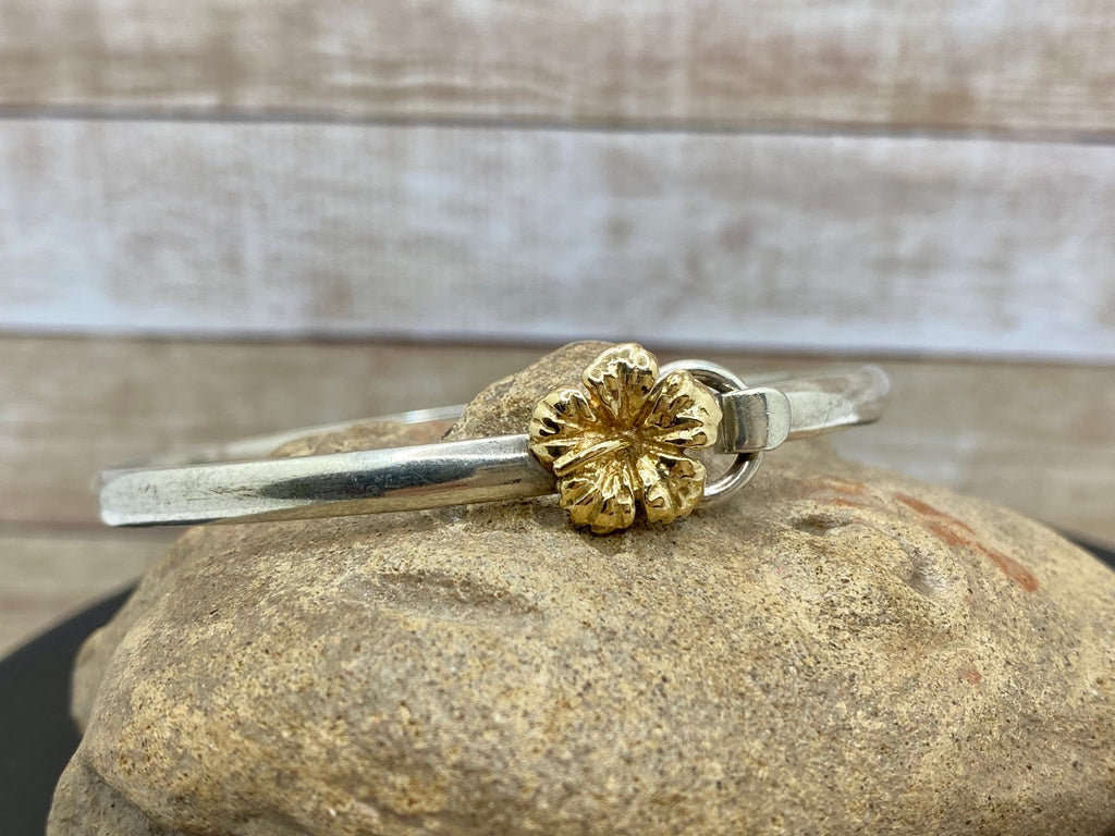 14K Yellow Gold Flower And 925 Sterling Silver CBC Caribbean Bracelet Co. Bangle Bracelet