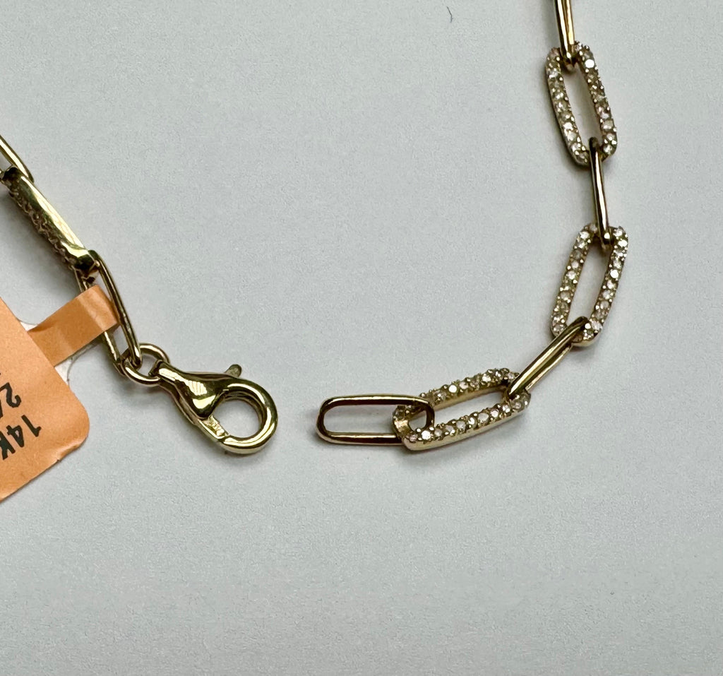 14K Yellow Gold Diamond Paper Clip Chain Bracelet