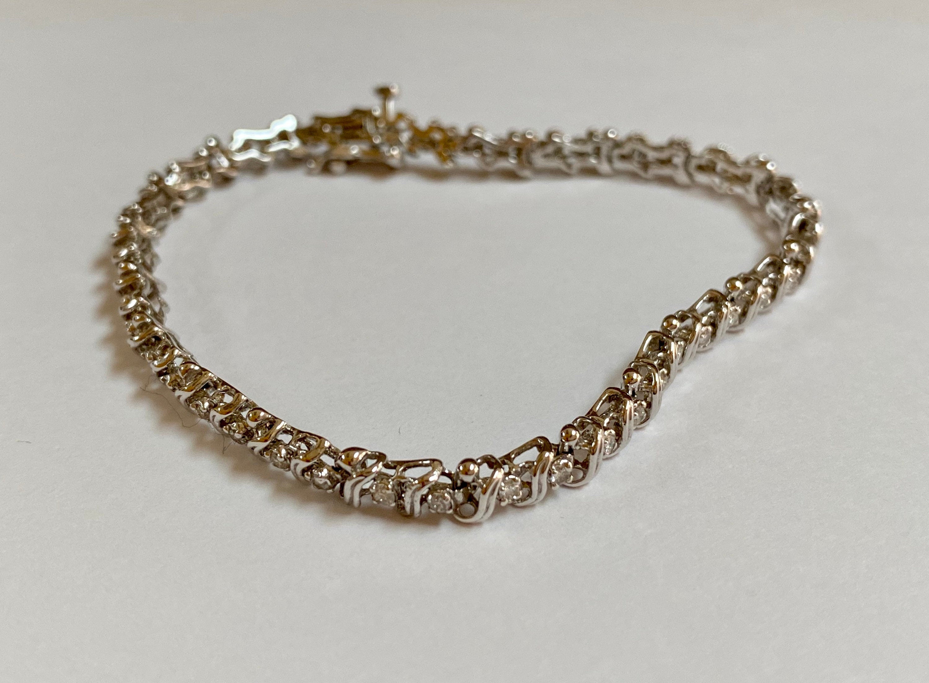 14K White Solid Gold And Diamond Tennis Bracelet!!!