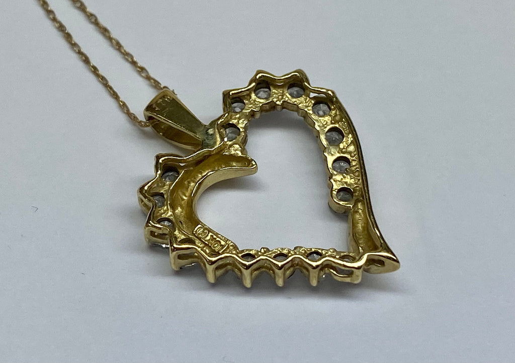 10K Yellow Solid Gold And Diamond Heart Pendant Necklace!!!!!