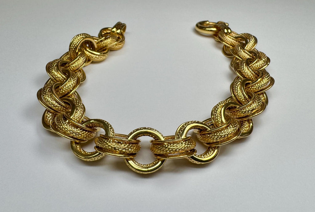 14K Yellow Gold Hollow Link Bracelet - Italy, 8 3/4"