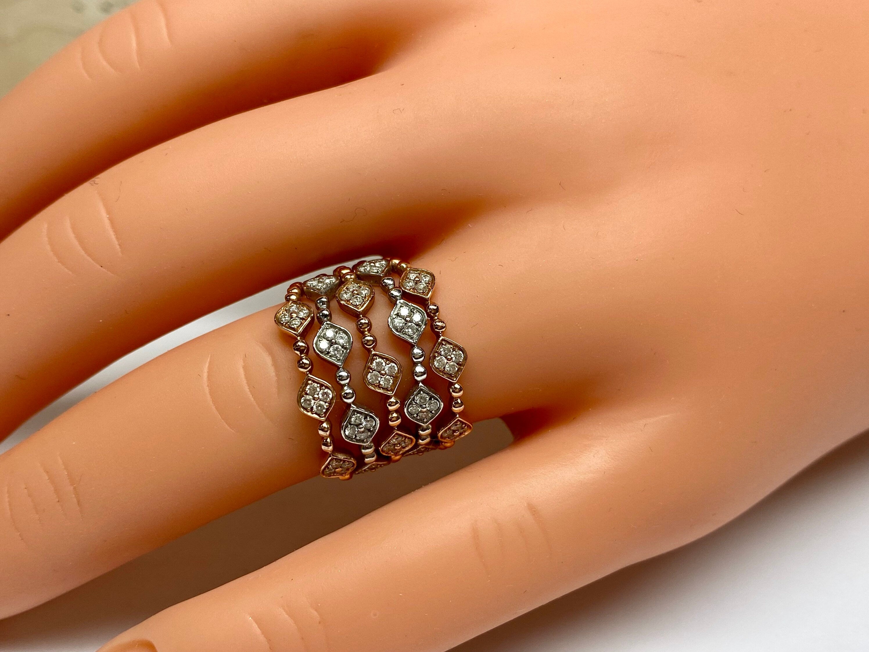 14K Bi-Color White  And Rose Gold Diamond Fashion Ring !! Size 6 1/4