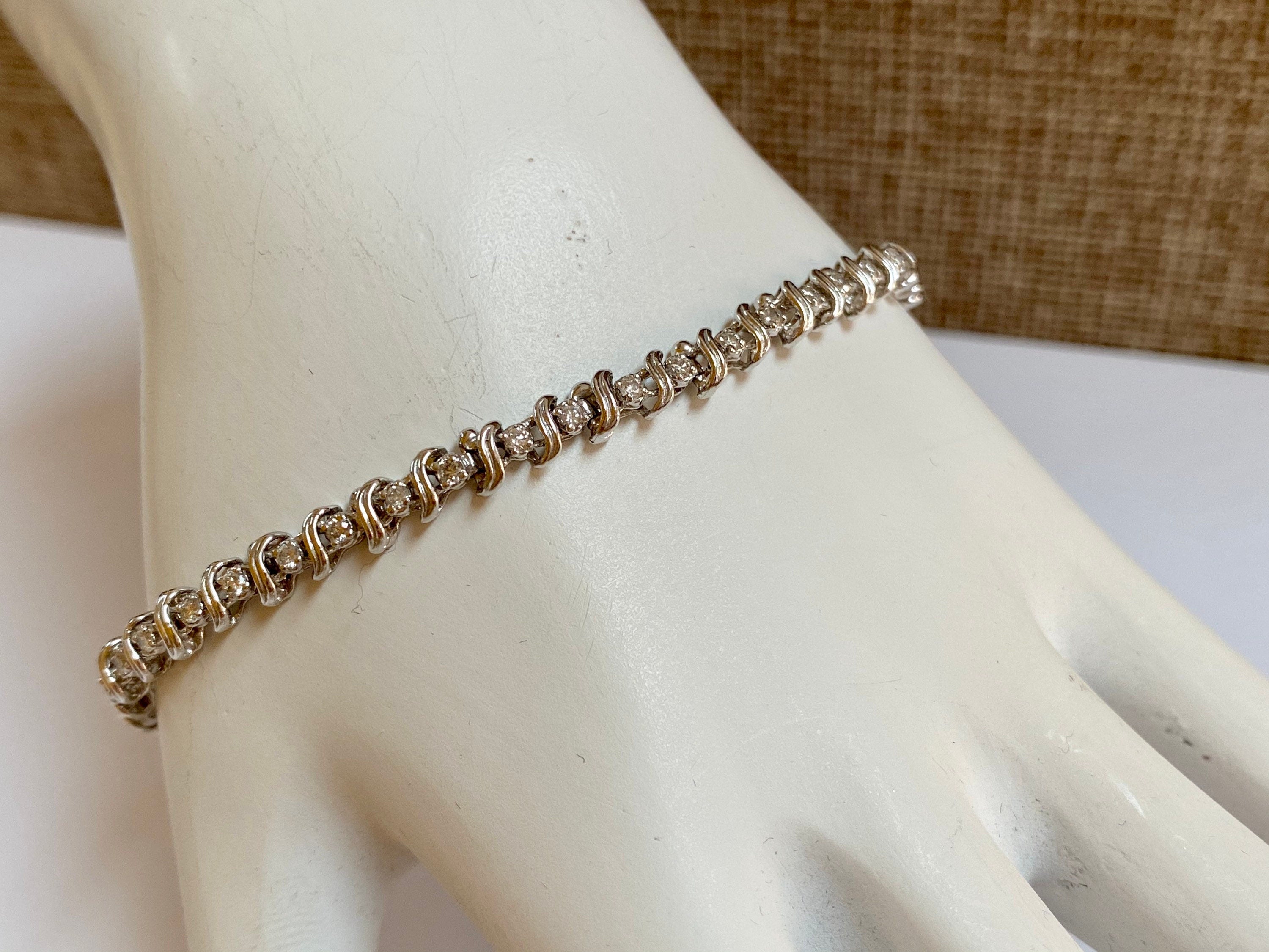 14K White Solid Gold And Diamond Tennis Bracelet!!!