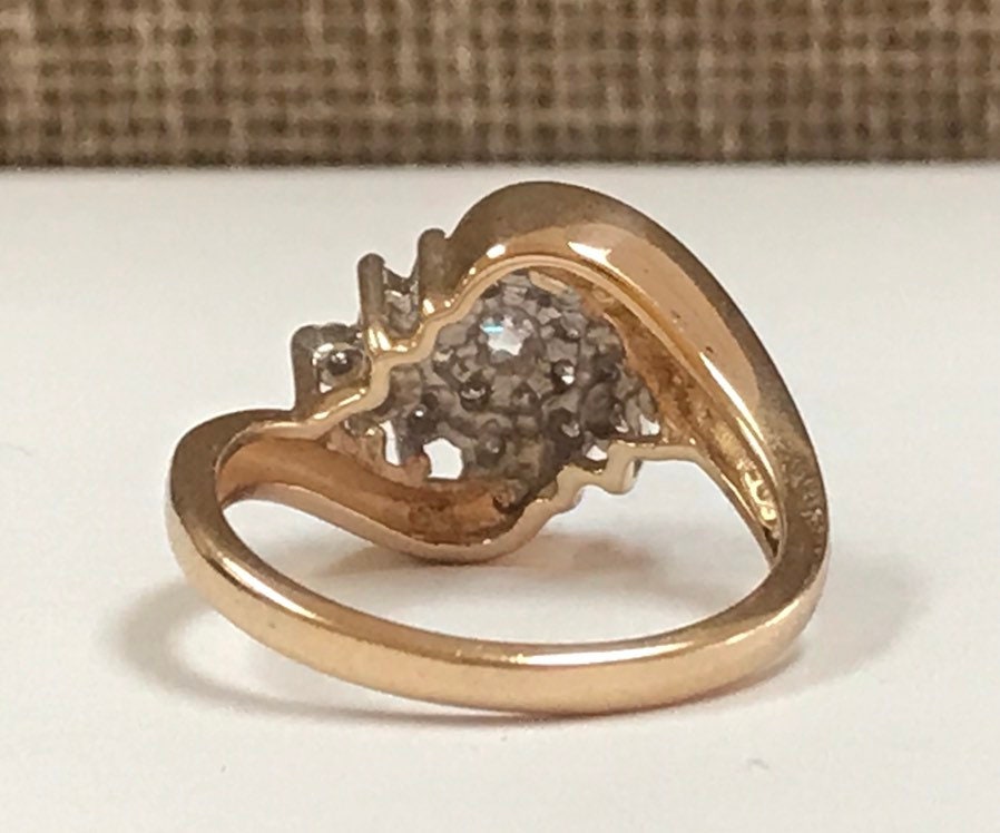 14K Yellow Solid Gold Diamond Cluster Women's Ring!!!