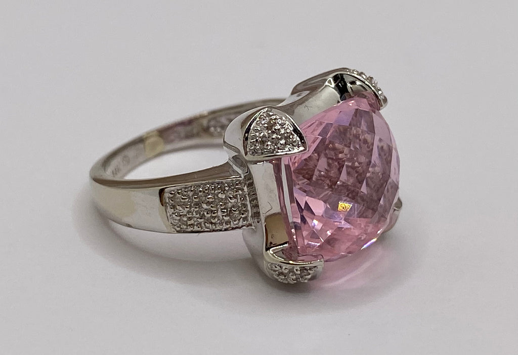 14k White Gold Pink Tourmaline Ring with Diamond Accents