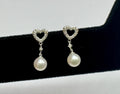 14K White Gold Heart Diamond & Pearl Drop Earrings