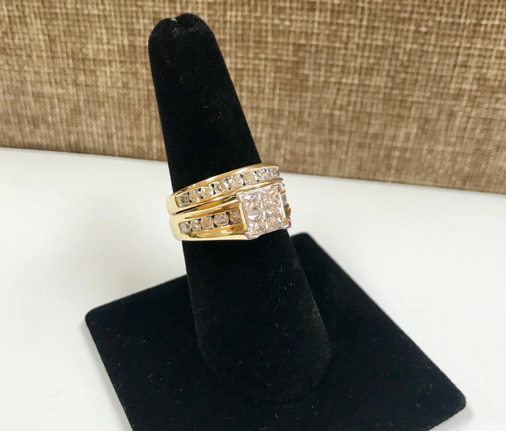 14K IKS Yellow Solid Gold Diamond Ring Set!!!! Size 7