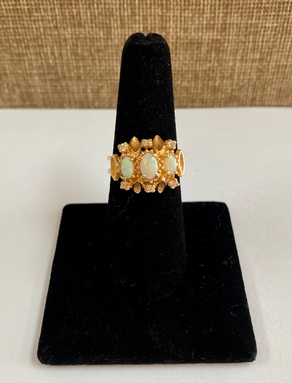 14K Yellow Gold Opal Diamond Ring - Size 6 3/4