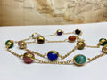 14K Yellow Gold Chain And Multi Color Stone Station  24" Necklace