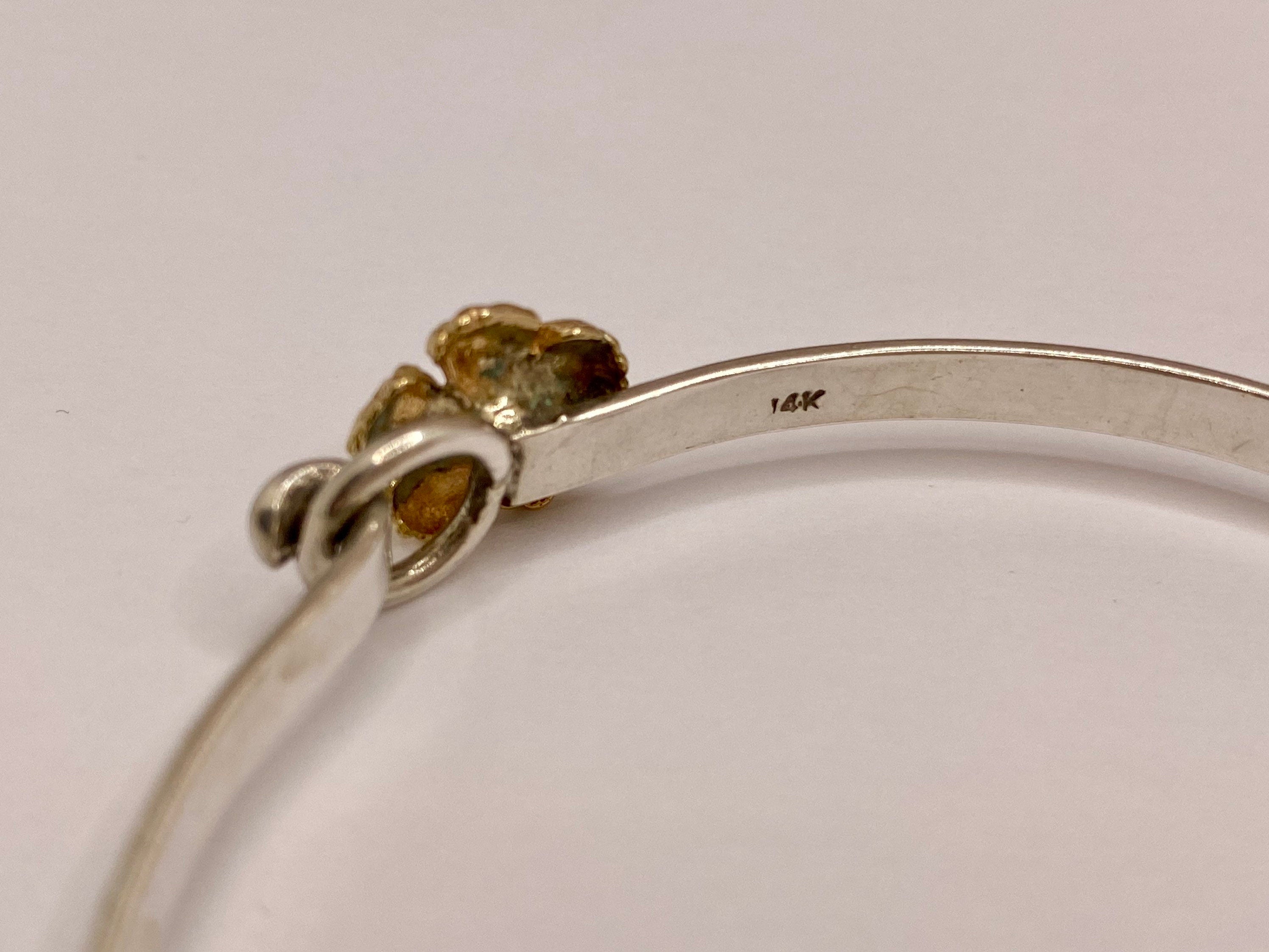 14K Yellow Gold Flower And 925 Sterling Silver CBC Caribbean Bracelet Co. Bangle Bracelet