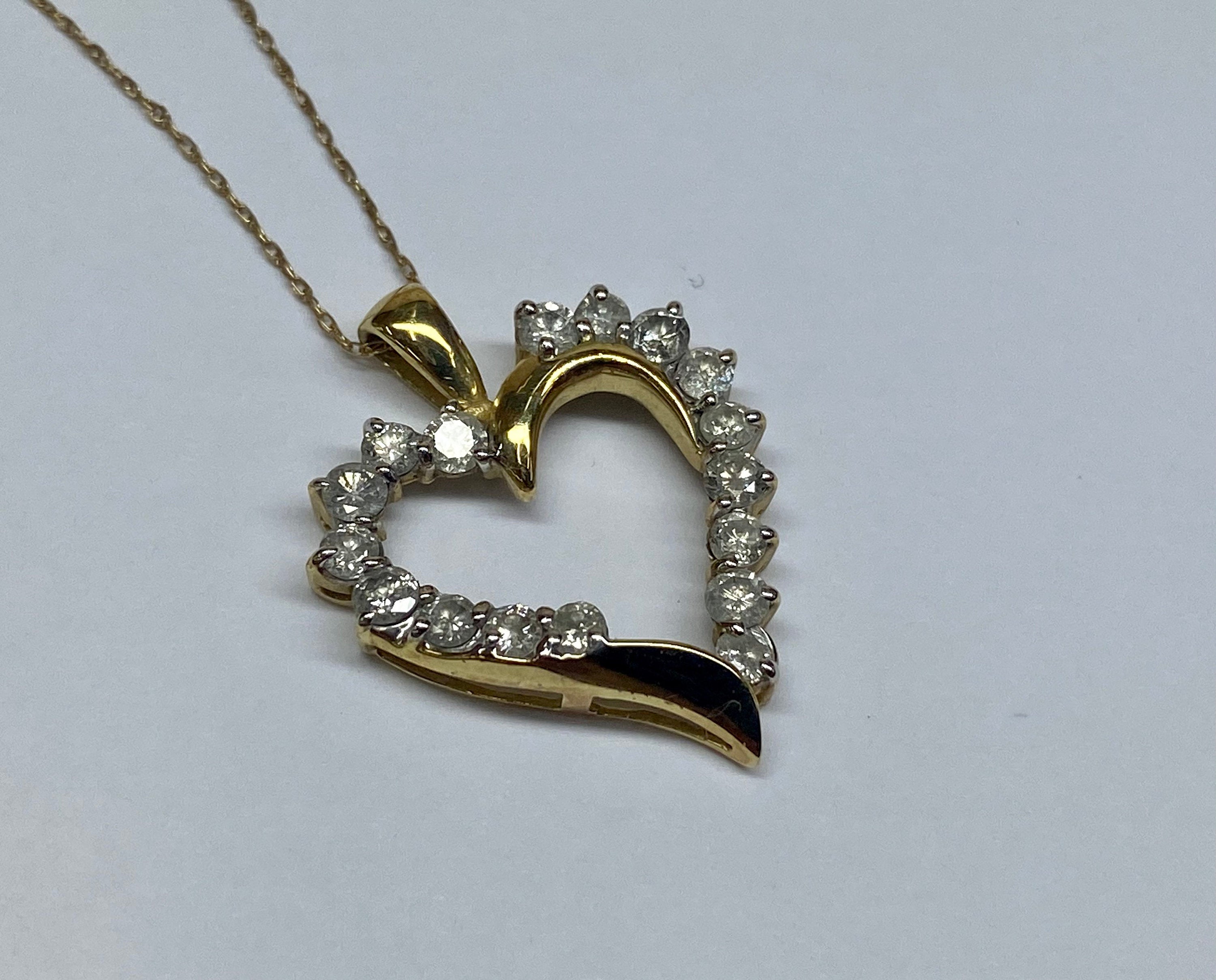 10K Yellow Solid Gold And Diamond Heart Pendant Necklace!!!!!