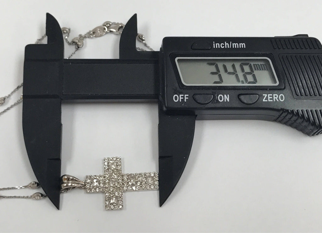 14K White Gold Cross Necklace with Cubic Zirconia