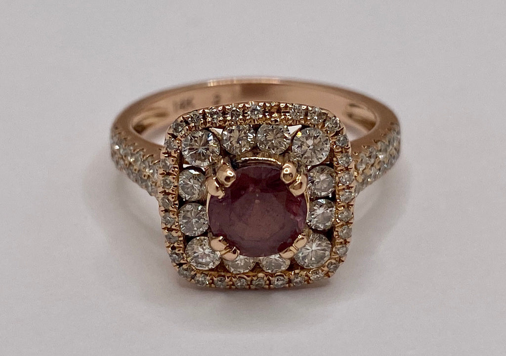 14K Rose Gold Diamond Ring: Smoky Quartz Halo, Size 6.5