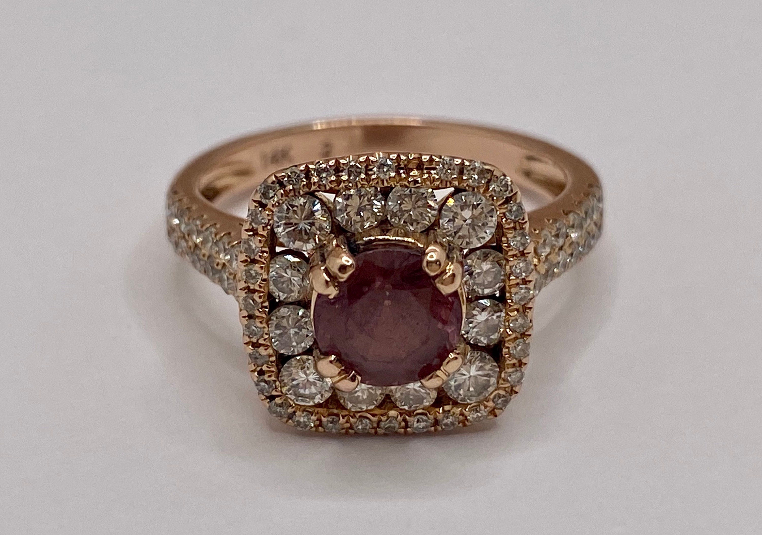 14K Rose Gold Diamond Ring: Smoky Quartz Halo, Size 6.5