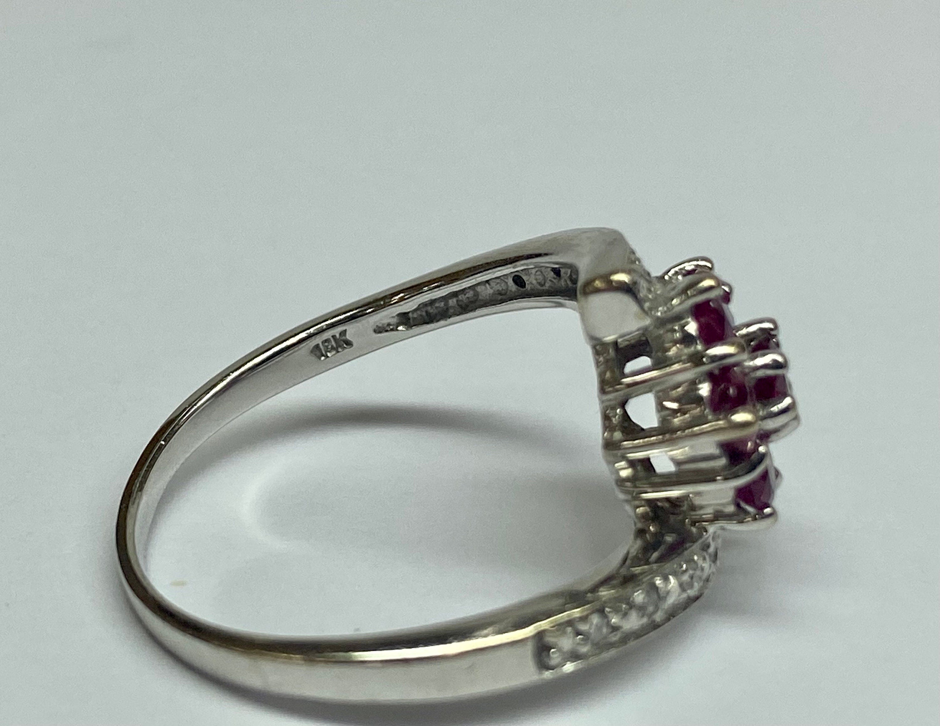 18K White Gold Burmese Ruby Diamond Floral Ring - Size 6 3/4