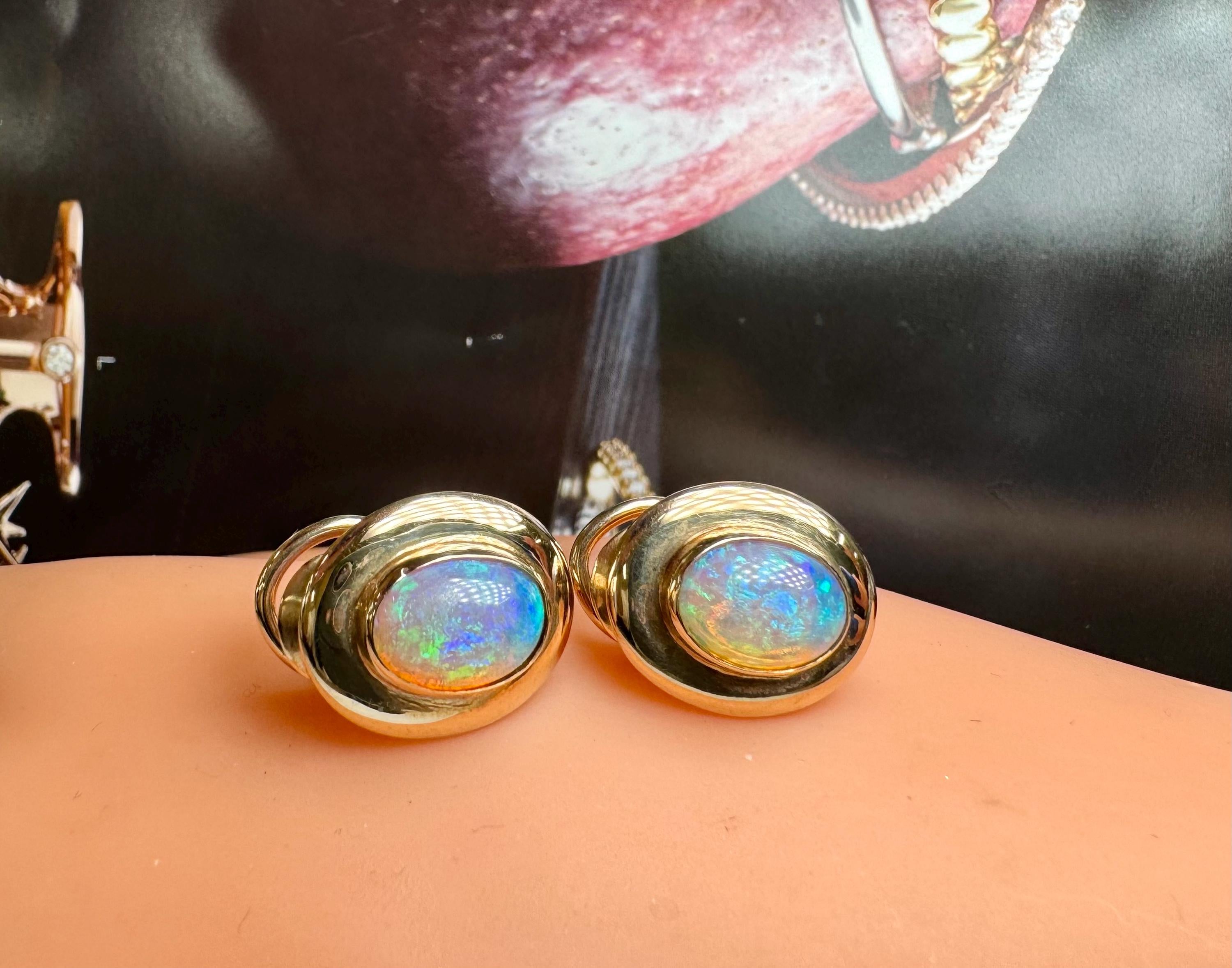 14K Yellow Gold Fire Opal Clip On Earrings