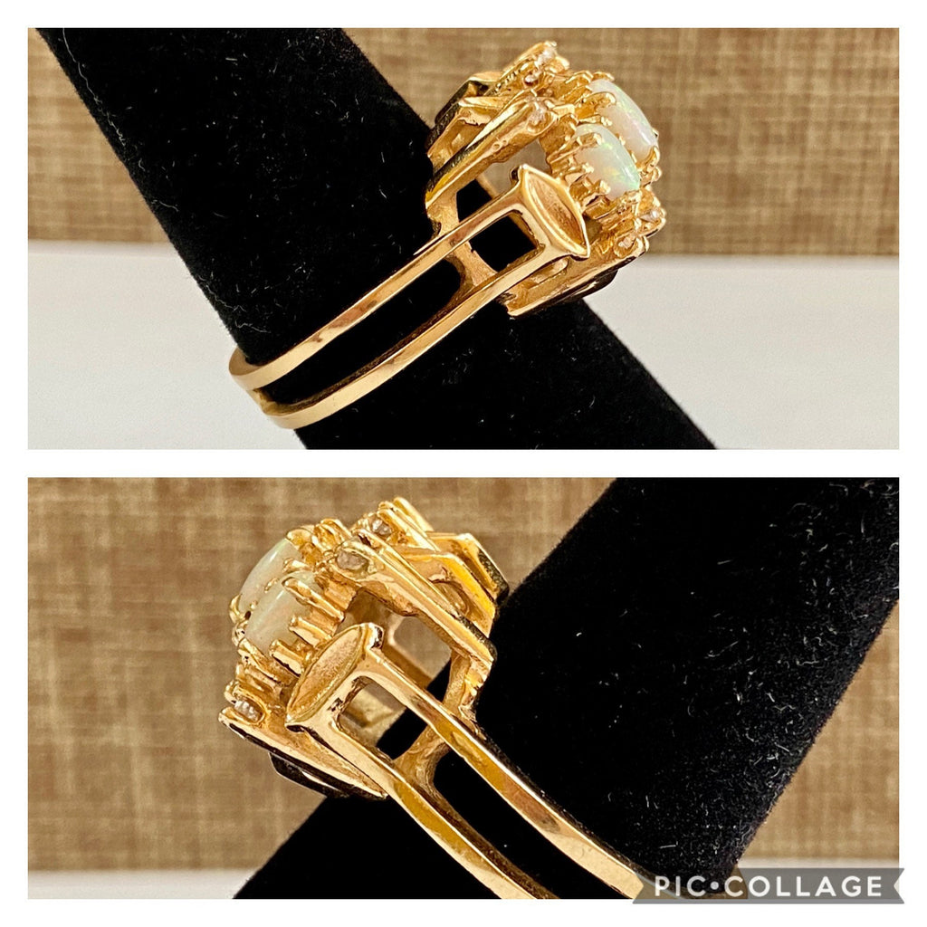 14K Yellow Gold Opal Diamond Ring - Size 6 3/4