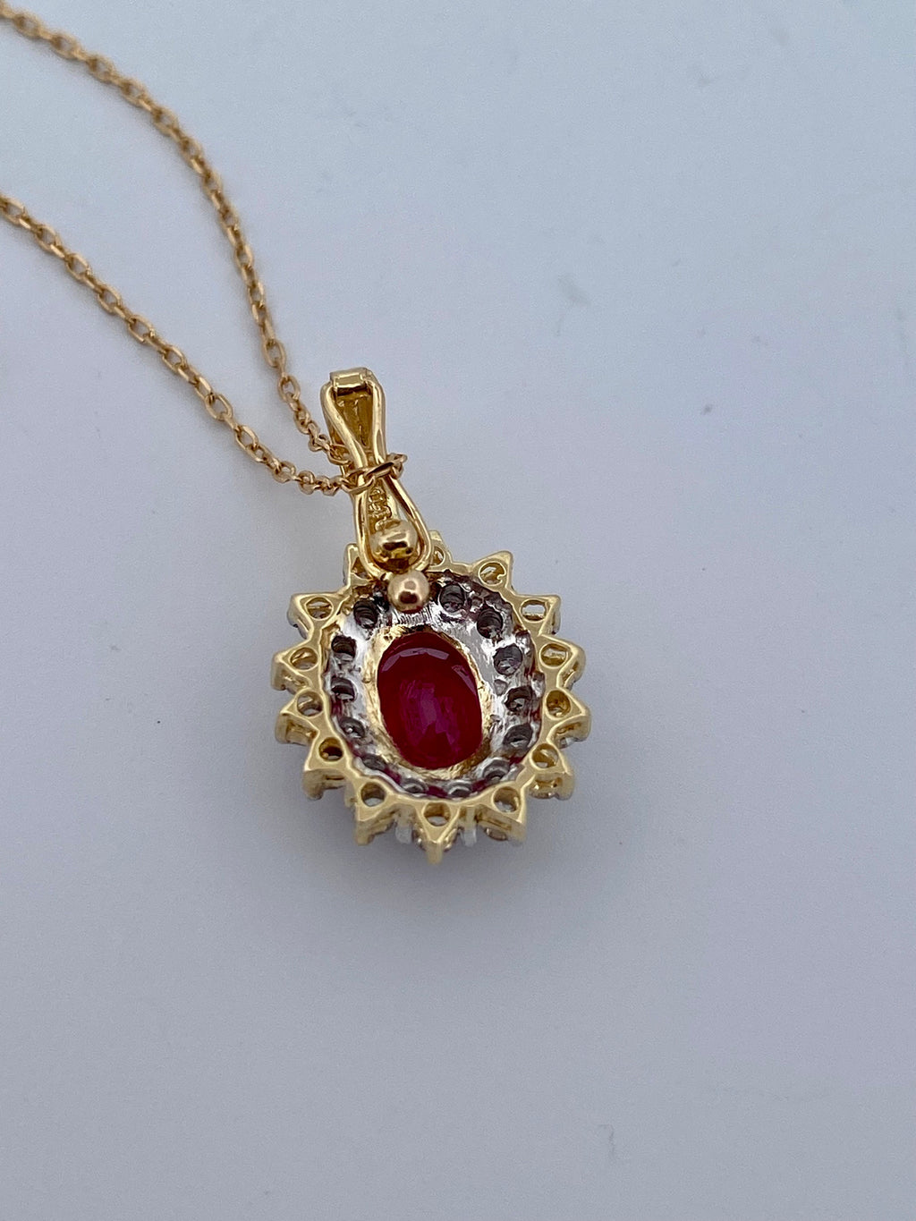 14K Yellow Gold Ruby and Diamond Halo Pendant
