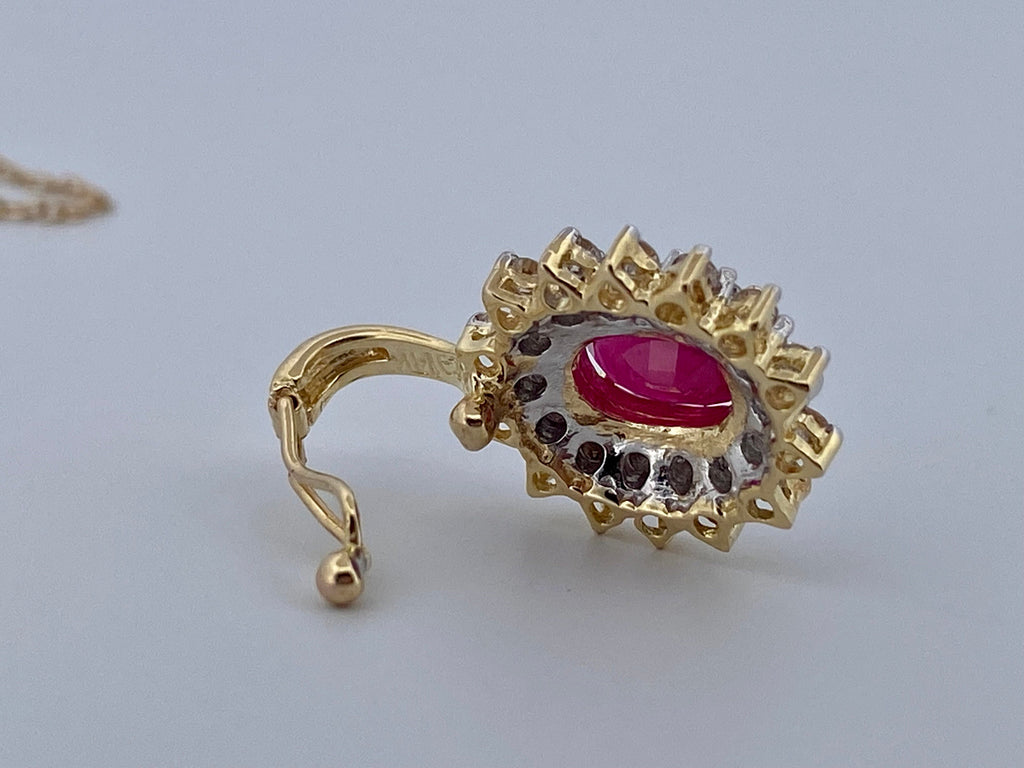 14K Yellow Gold Ruby and Diamond Halo Pendant