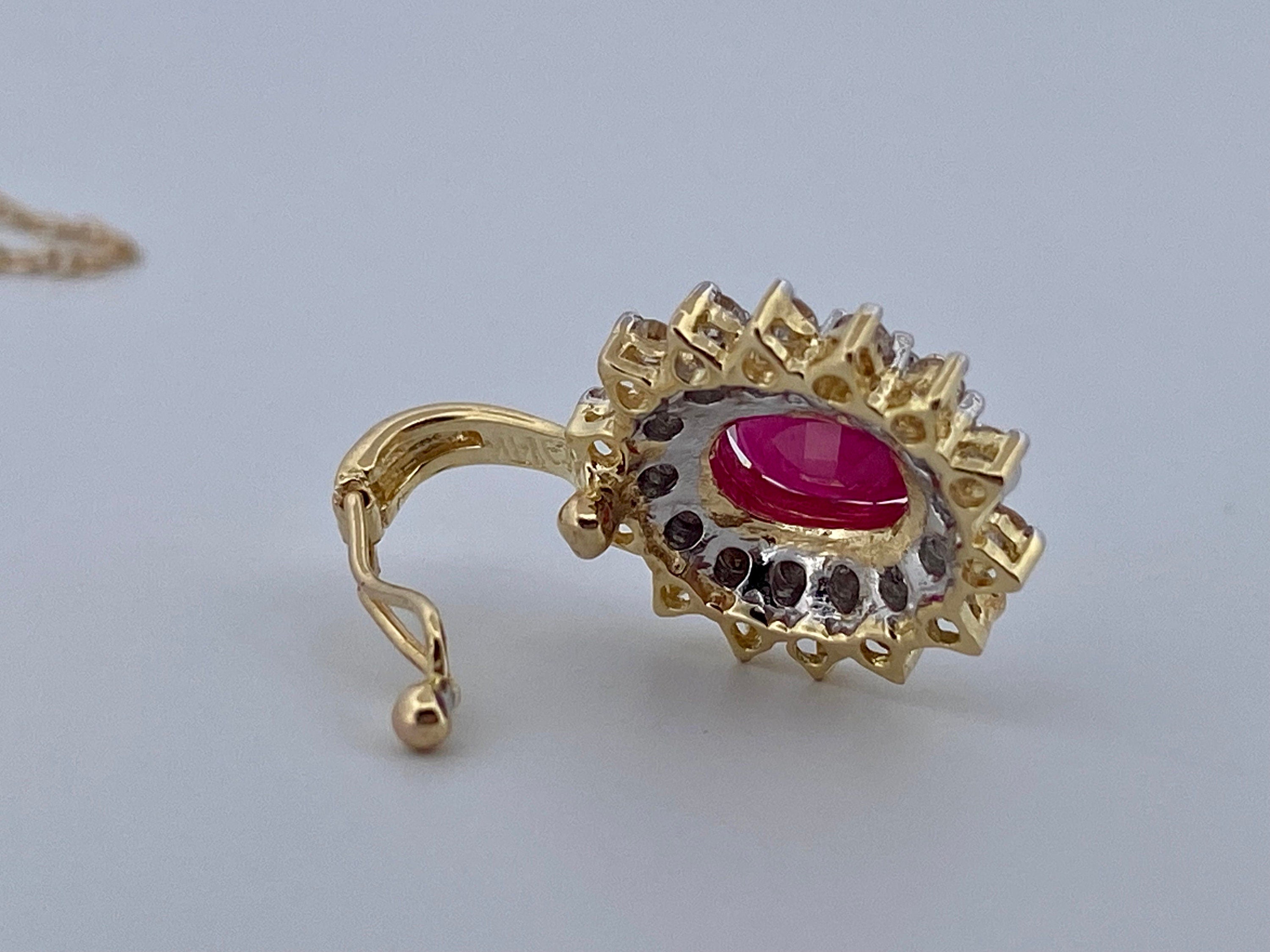 14K Yellow Gold Ruby and Diamond Halo Pendant