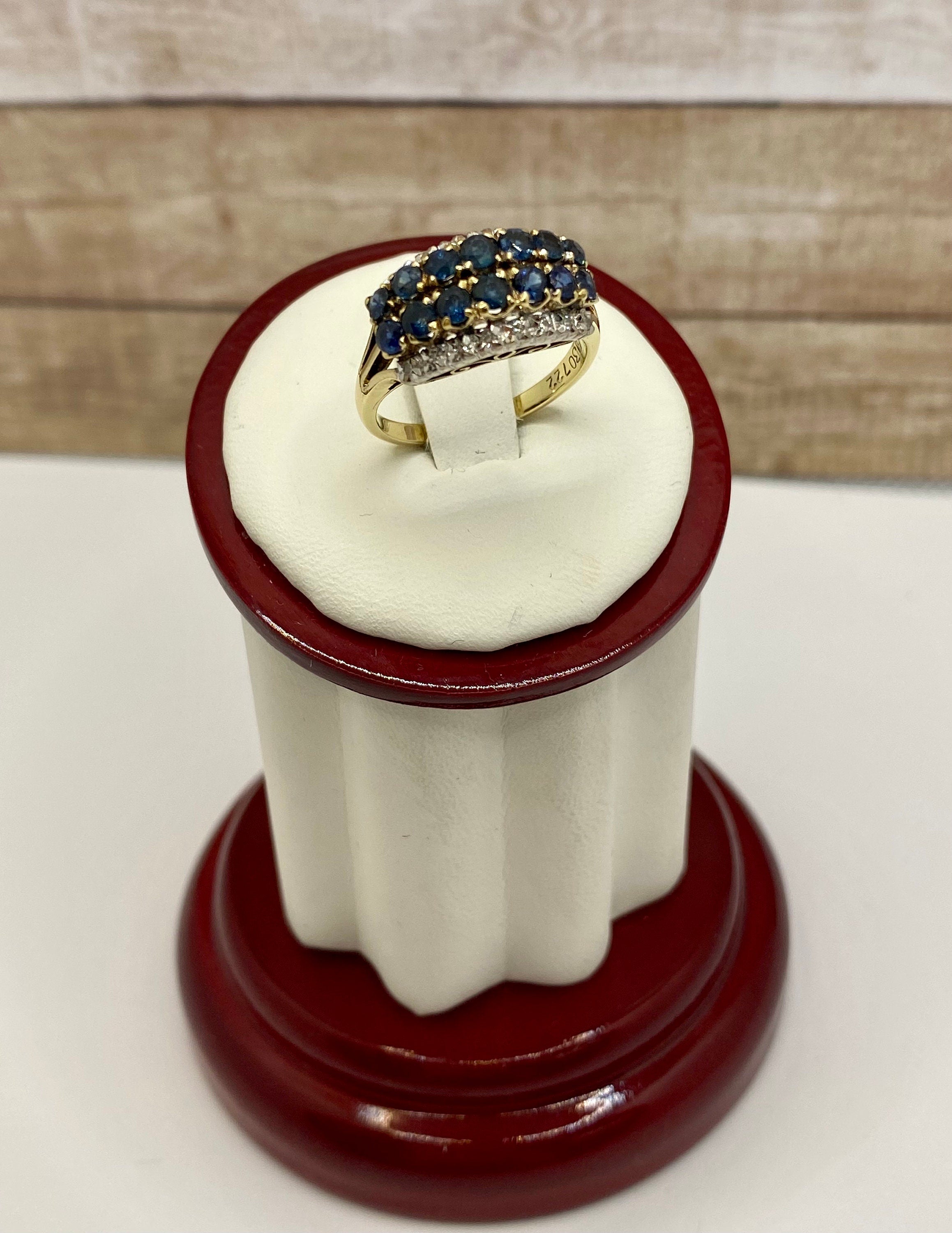 14K Yellow Gold Ceylon Sapphire Ring with Diamonds, US Size 6