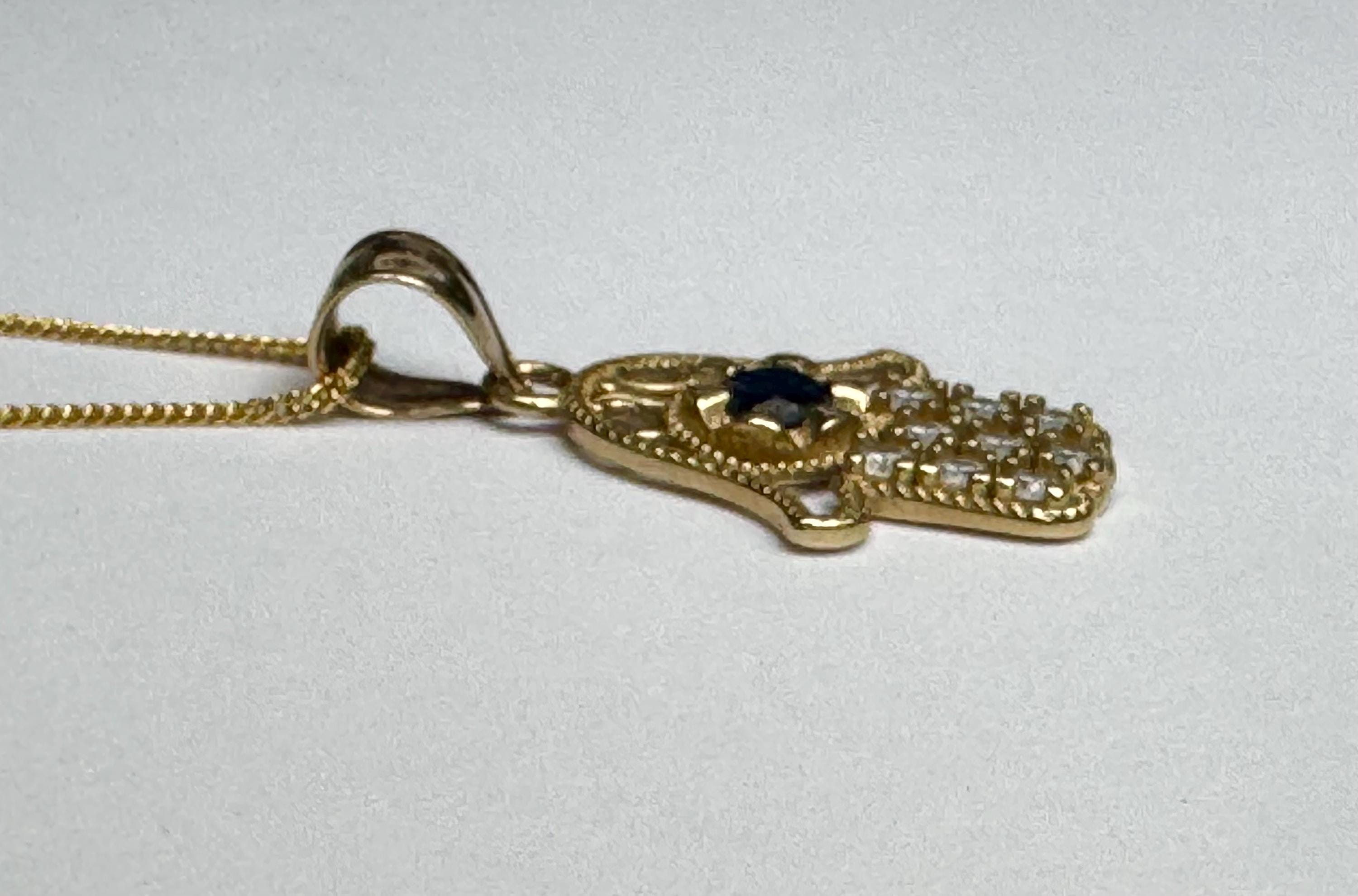 14K Yellow Gold Hamsa Hand Pendant with Blue & White CZ