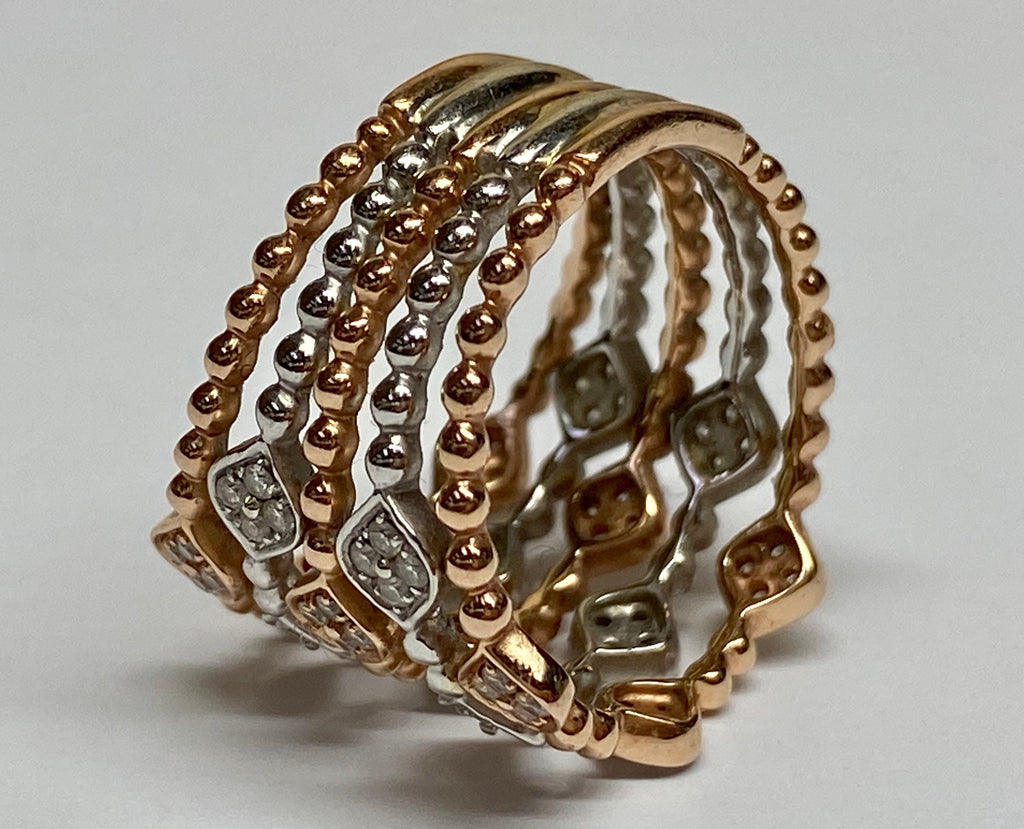 14K Bi-Color White  And Rose Gold Diamond Fashion Ring !! Size 6 1/4