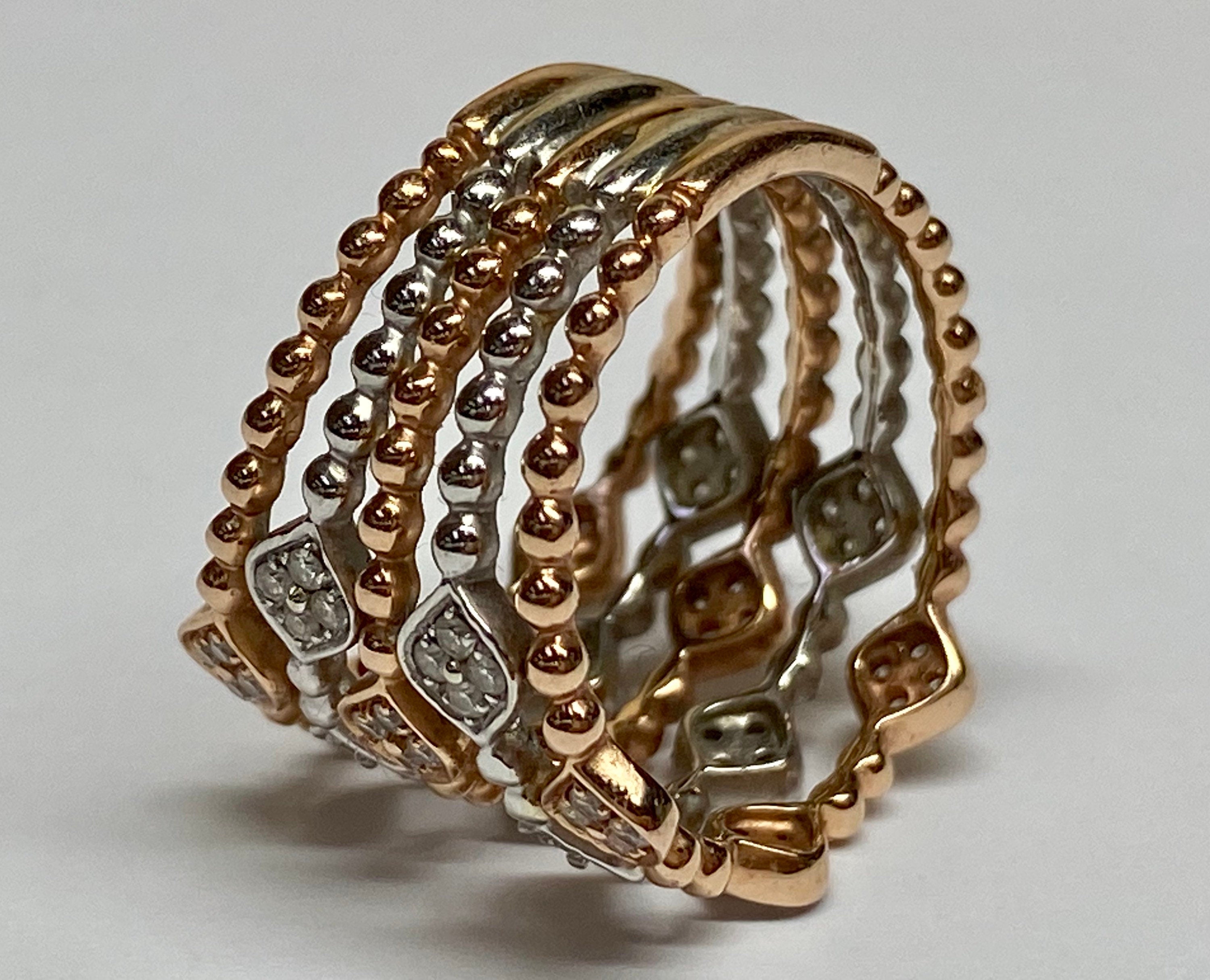 14K Bi-Color White  And Rose Gold Diamond Fashion Ring !! Size 6 1/4