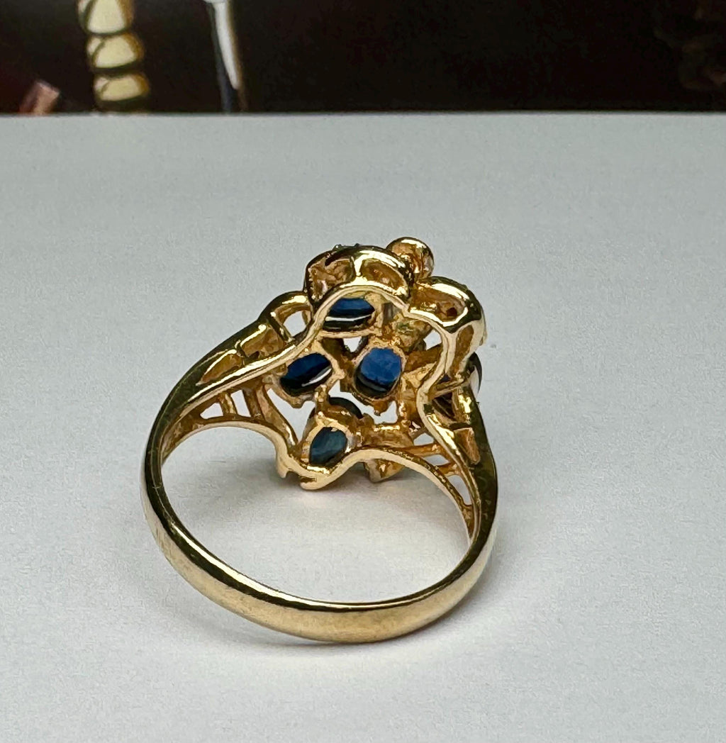 14K Yellow Gold Sapphire Diamond Ring - Size 6 1/2