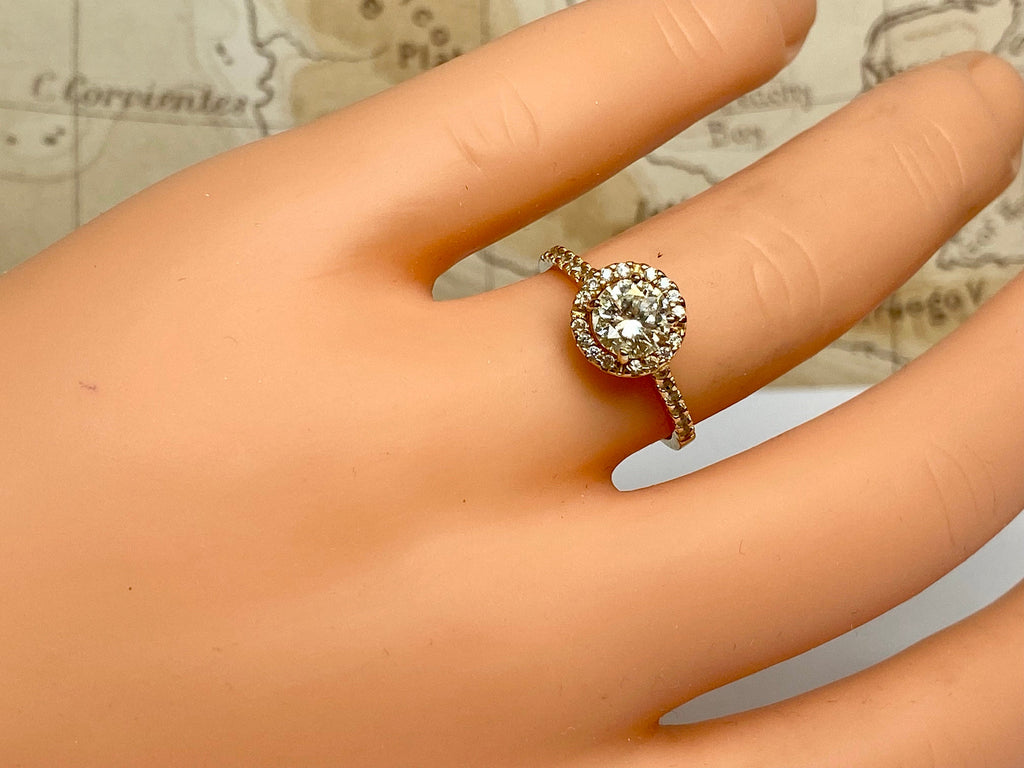 14K Yellow Gold Diamond Halo Engagement Ring - 1 CT, Size 7
