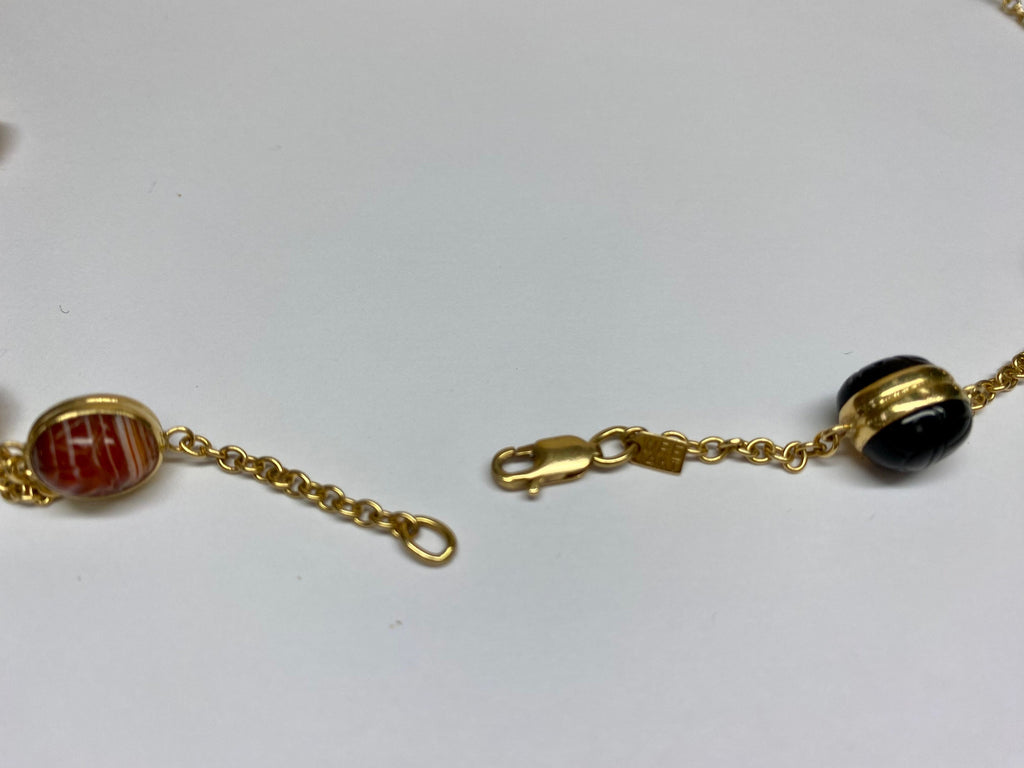 14K Yellow Gold Chain And Multi Color Stone Station  24" Necklace